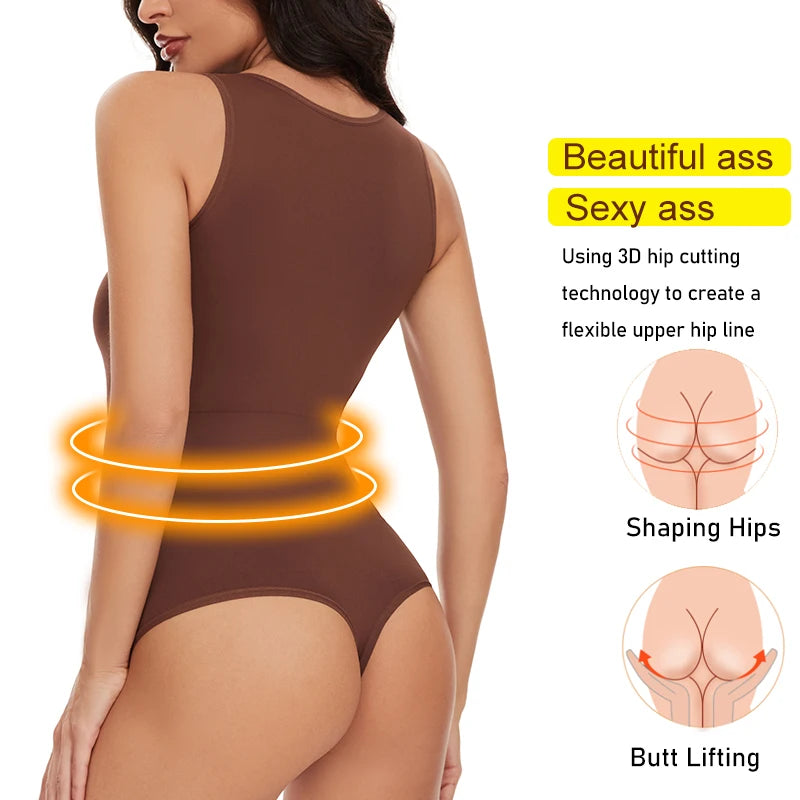 MISSMOLY Bodysuits Sexy Sleeveless Crew Neck Shapewear Thong for womens Waist Trainer Tanks Tops Slim Tummy Control Body Shaper