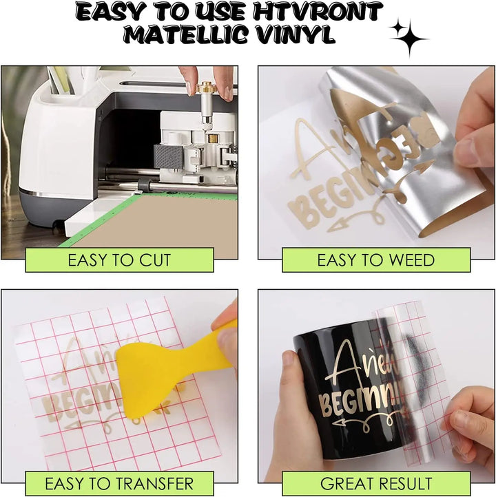 9pcs HTVRONT 30X30cm Matte Metallic Permanent Adhesive Vinyl Bundle Sheets Sticky Craft Sticker Film for Cricut DIY Decor