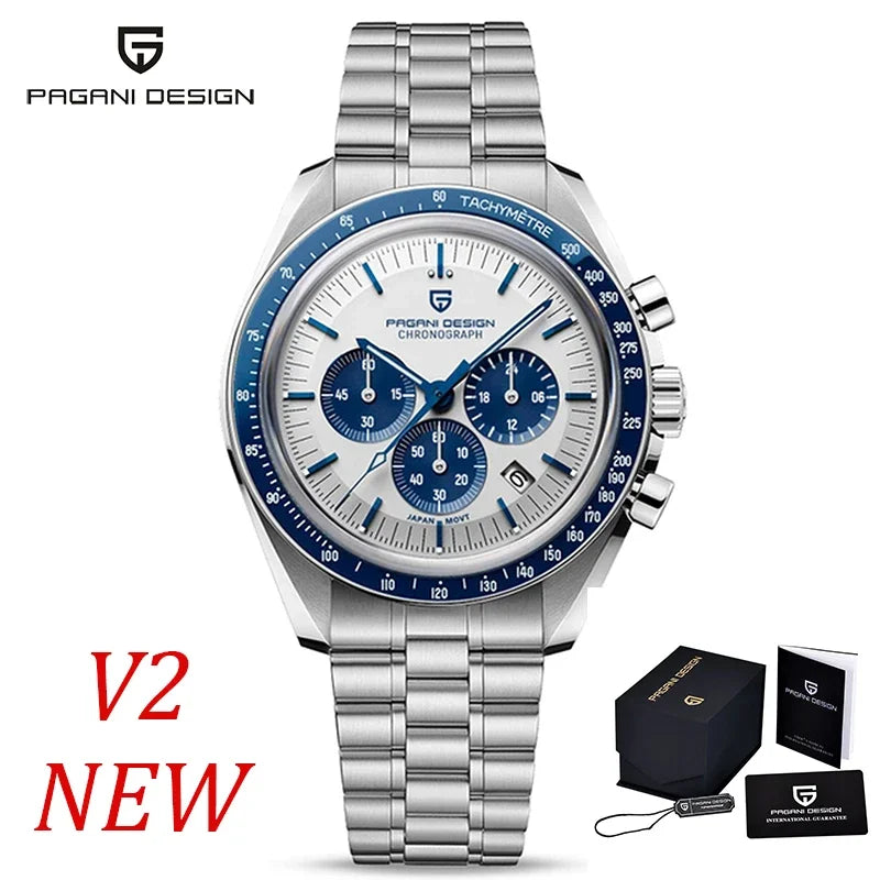 PAGANI DESIGN 2025 New Moon Men's Watches Luxury Quartz Watch For Men VK63 Chronograph AR Sapphire Mirror Ceramic Bezel Luminous