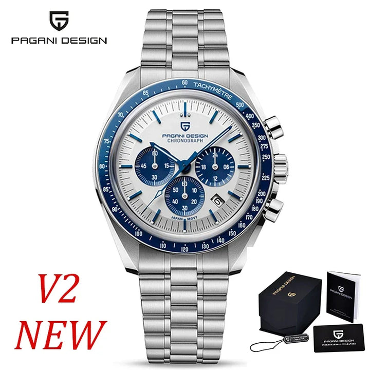 PAGANI DESIGN 2025 New Moon Men's Watches Luxury Quartz Watch For Men VK63 Chronograph AR Sapphire Mirror Ceramic Bezel Luminous