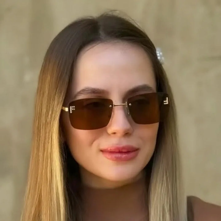 Rimless Sqaure Sunglasses F Letter Rectangle Shades For Men Women Trendy Driving Frameless Casual Eyewear UV400 Oculos Del Sol