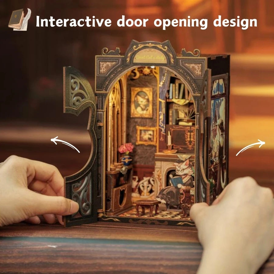 CUTEBEE Bookstore Book Nook with Light DIY Miniature Wooden Dollhouse for Decor Gift Bookshelf Insert Kit 3D Puzzle
