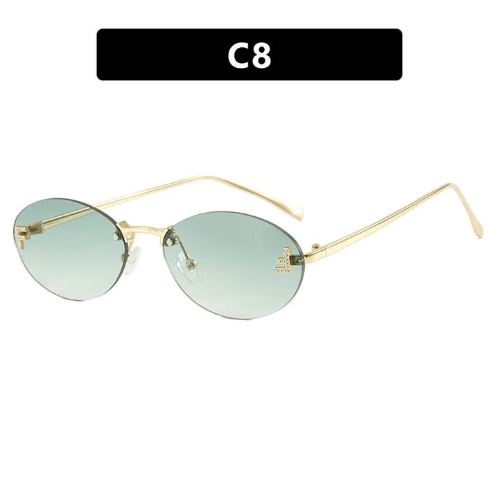 Rimless Retro Oval Sunglasses Cat Eye Sun Glasses Frameless F Letter UV400 Punk Sunglass Men Shade Driving Eyewear Gafas De Sol