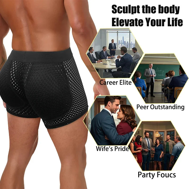 Men's Sexy Boxer Fake Butt Hip Lifter Enhancer Short Removable Padded Underwear Soft Shapewear High Stretch Underpant Mesh Brief