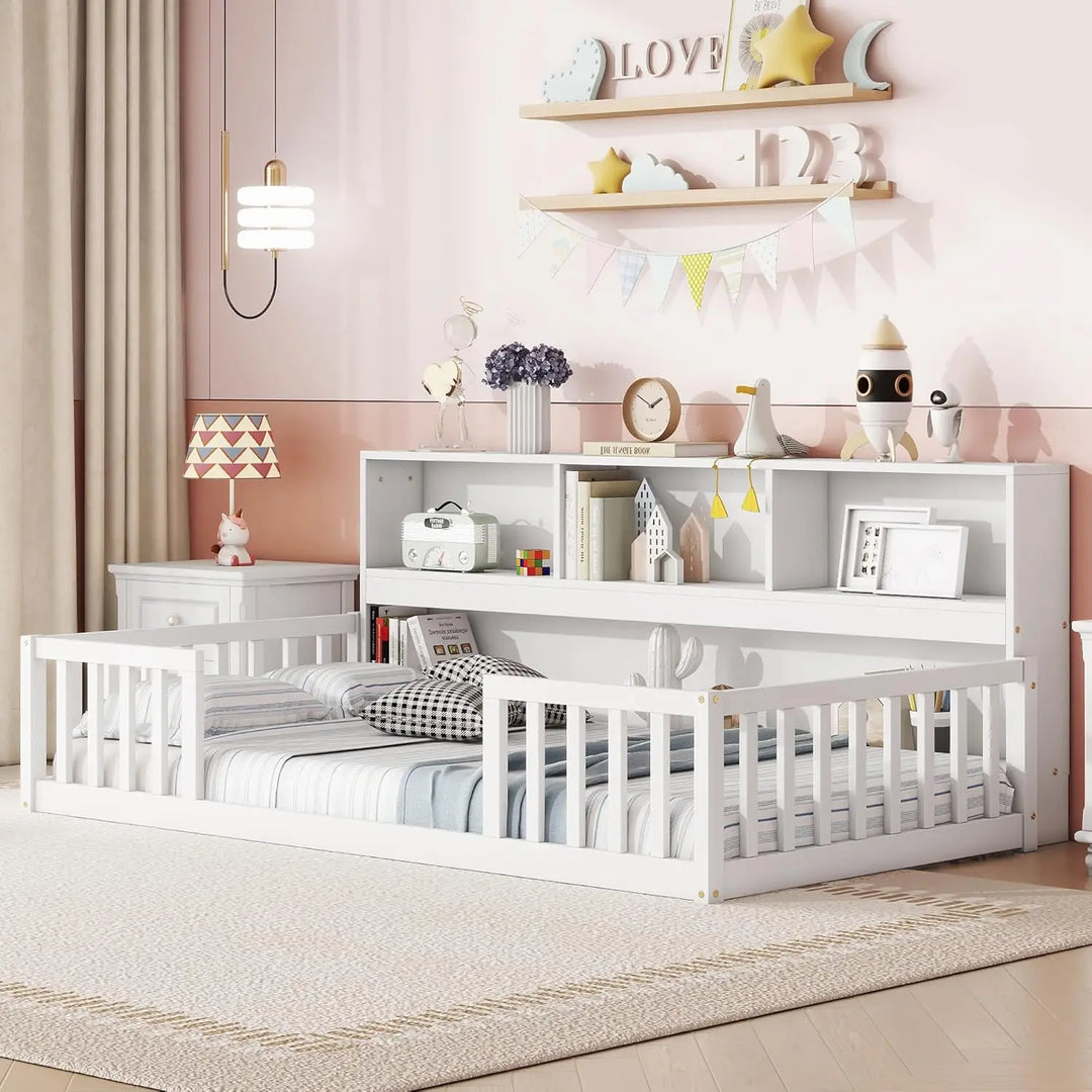 Twin Kids Floor Bed with Storage