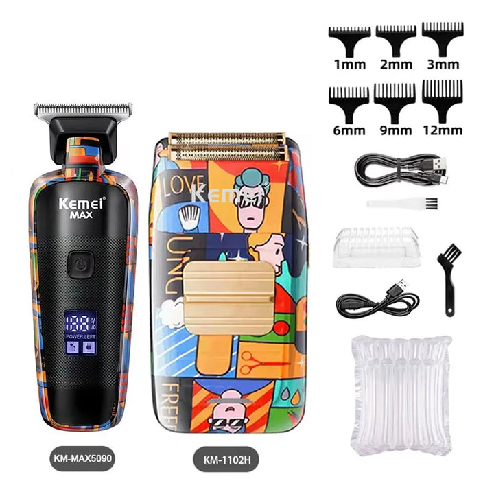Kemei Professional Electric Hair Clipper Rechargeable Graffiti Pattern Beard Trimmer Men's Shaver KM-MAX2092 KM-MAX5090 KM-1102H