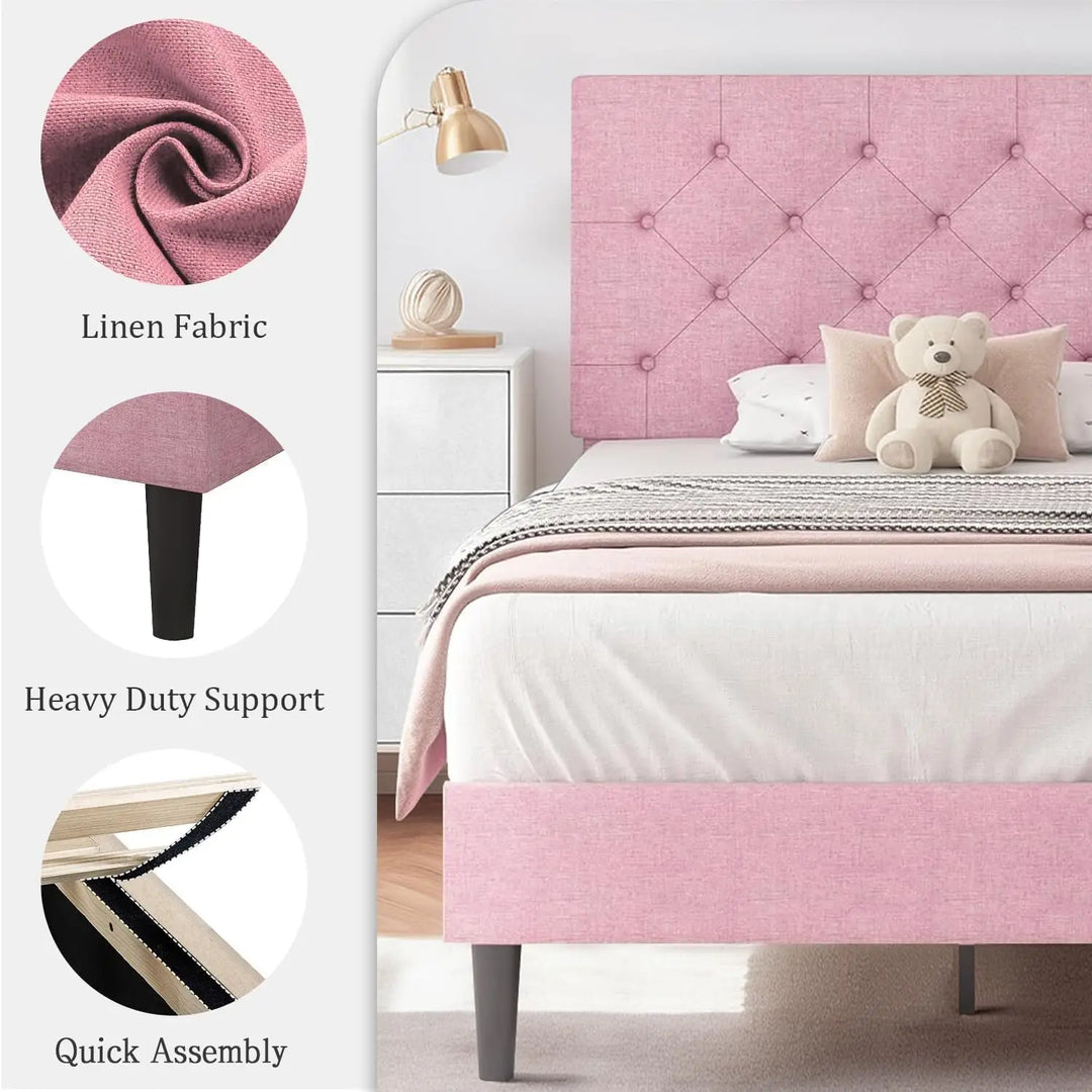 Pink Upholstered Twin Bed Frame