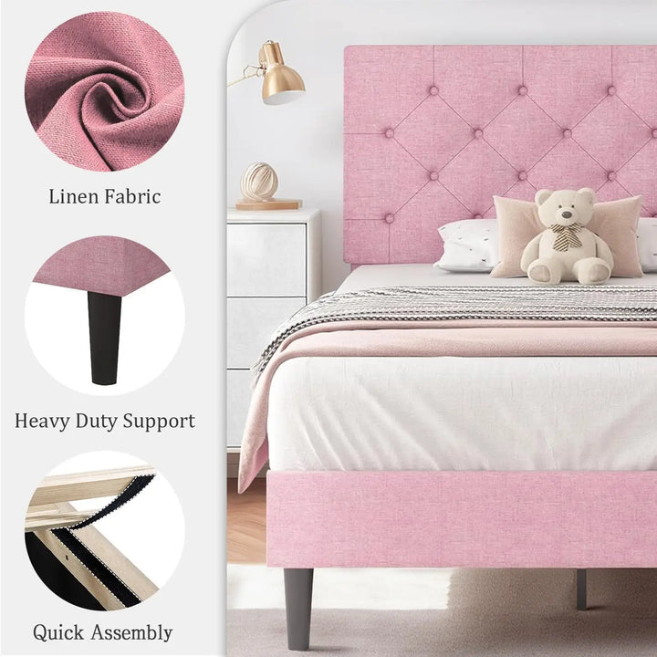 Pink Upholstered Twin Bed Frame