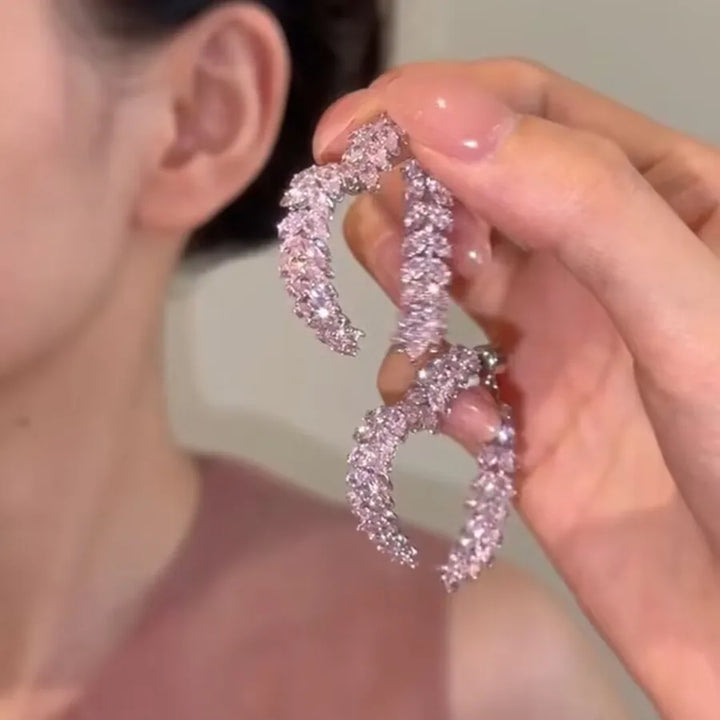 New Design Luxury Zircon Flower Stud Earrings for Women Fashion Brand Jewelry Double Used Crystal Leaves Earrings