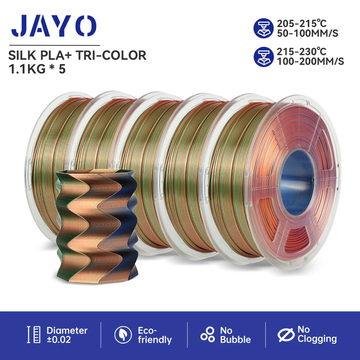 JAYO  pla plus SILK Three Colors Silk Rainbow 3D Printer Filament 1.75mm 100% No Bubble FDM 3D Printer Materials for 3D Printer