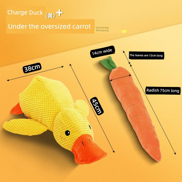 Large Dog Self-Hi Corgi Consumes Small Yellow Duck Dogs