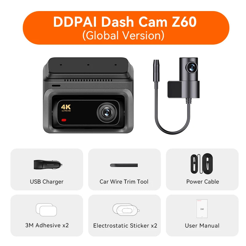 DDPAI Z60 4K+2K+1080P Dashcam Support Rear and Interior with GPS 5GHz WiFi  ADAS NightVIS 2.0 Dash Camera 24H Parking Monitor