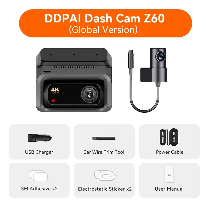 DDPAI Z60 4K+2K+1080P Dashcam Support Rear and Interior with GPS 5GHz WiFi  ADAS NightVIS 2.0 Dash Camera 24H Parking Monitor