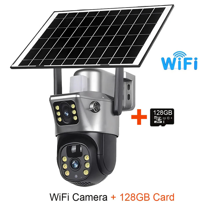 4G Sim Card Solar Camera Dual Lens Outdoor 8MP 4K Low Power Battery IP Camera PIR Night Vision V380 Pro CCTV Security Protection