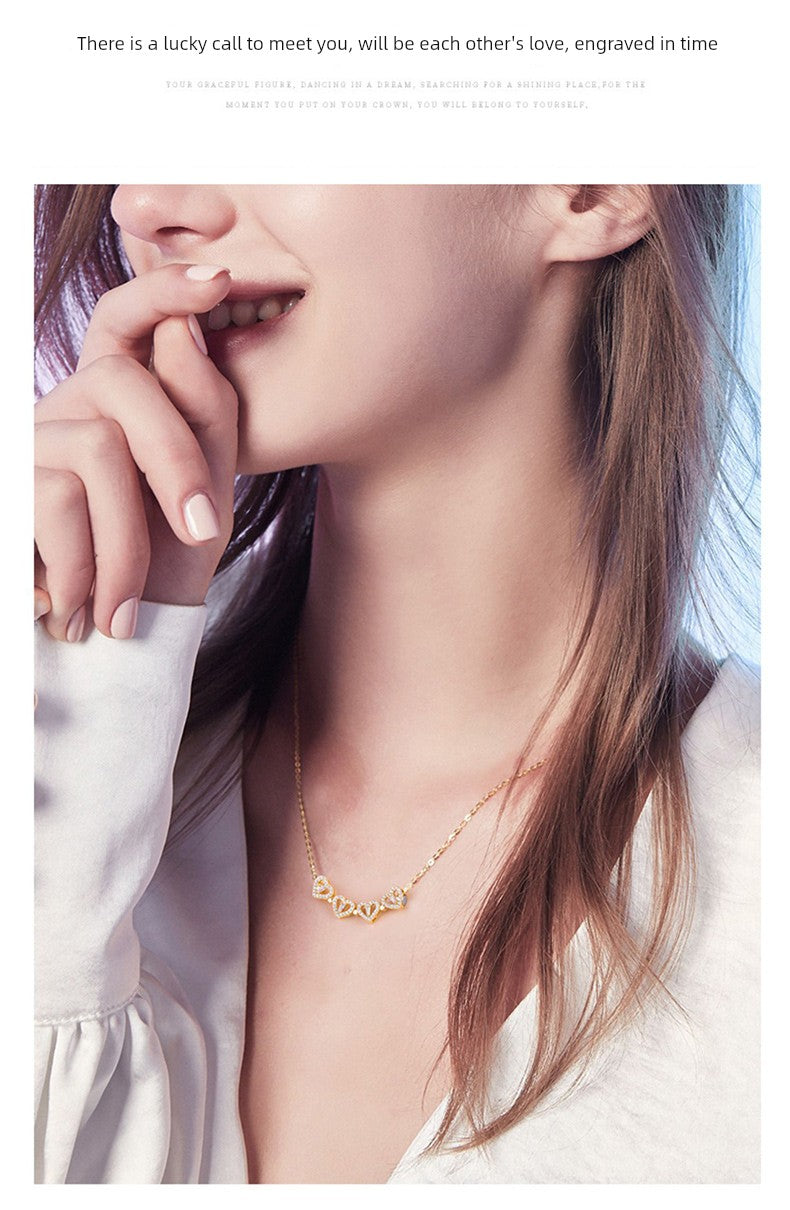 Four-Leaf Clover Foldable Sterling Silver Clavicle Chain Chinese Valentine's Day Gift