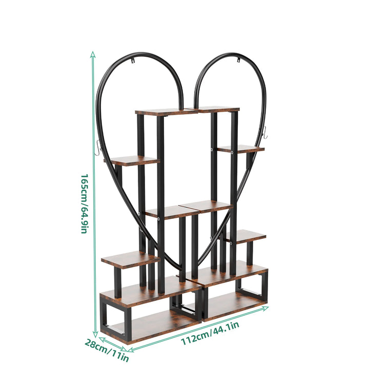 6 Tier Wood and Metal Plant Flower Rack Stand Storage Display Shelf  Heart Shaped for Garden Balcony Living Room