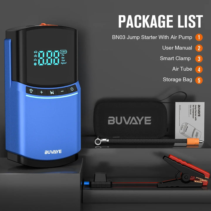 BUVAYE Car Jump Starter Air Pump 150PSI 2000A Jump Starter car battery starter Power Bank 150PSI Tire Compressor Powerbank