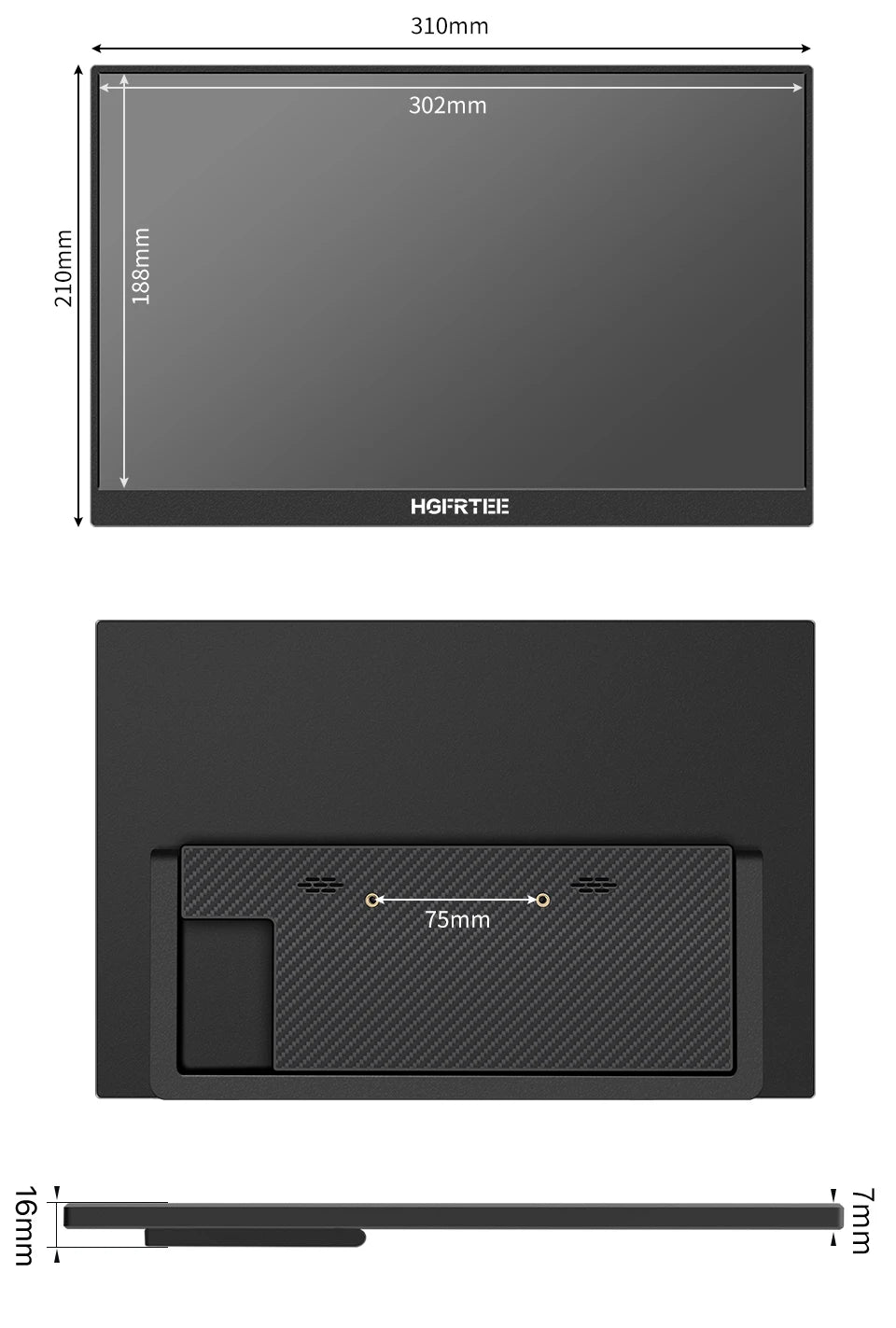HGFRTEE 14.1inch Mobile Portable Monitor IPS Second Game Screen Extended Display for Laptop with Bracket For xbox/raspberry Pi