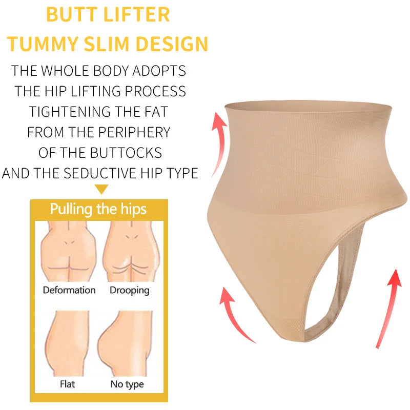 2PCS High Waist Thongs Panties Women Tummy Control Shapewear Slimming Underwear Belly Shaping Cincher Brief Body Shaper