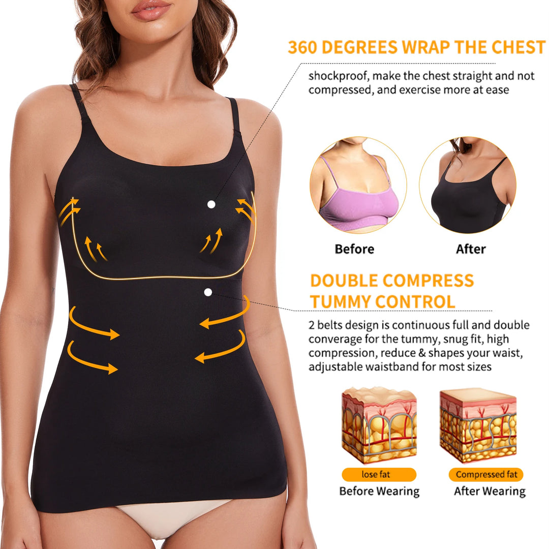 New Tank Tops Camis Women Crew Neck Shapewear Waist Tummy Control Body Camisole Summer Black Nude Smooth Slimming Vest New