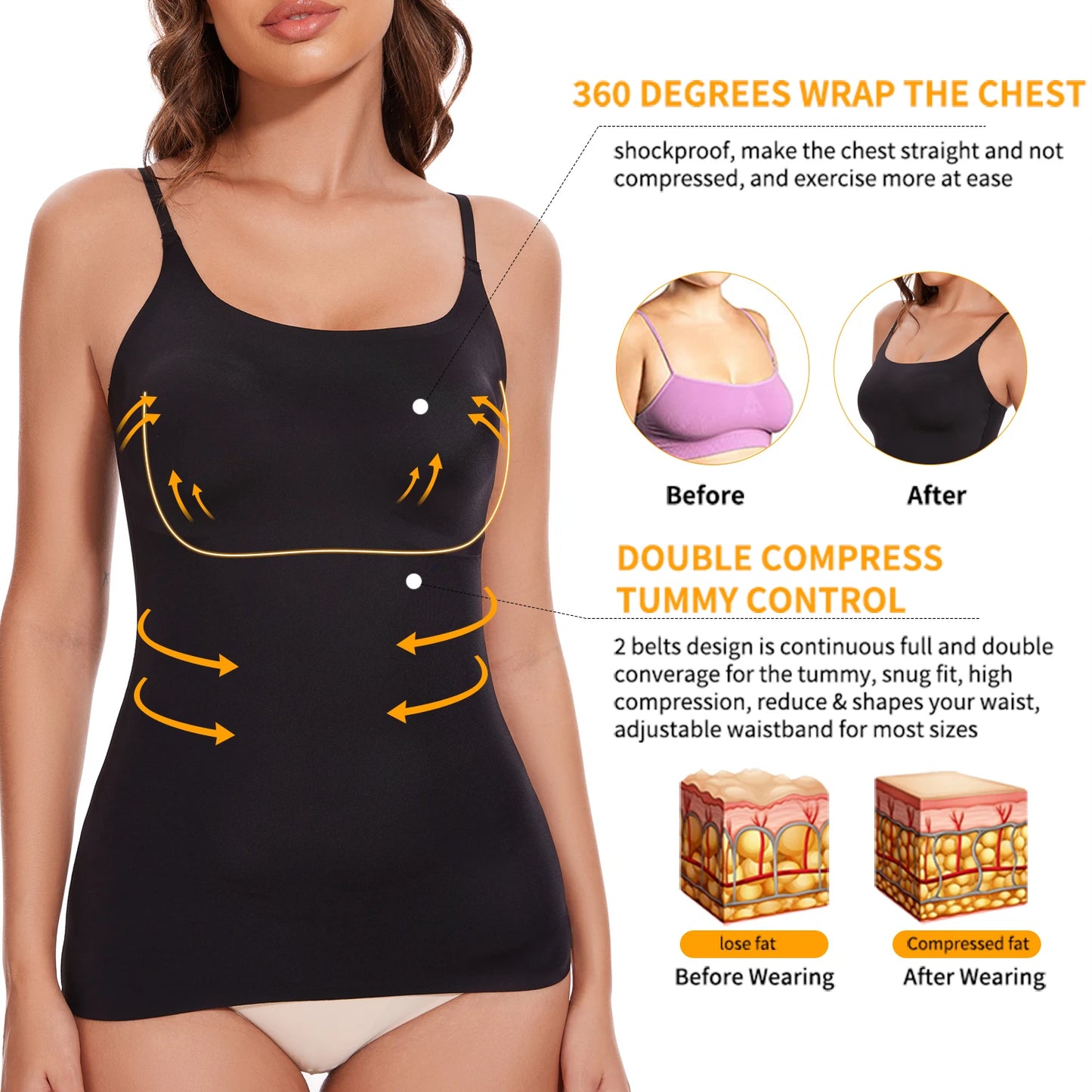 New Tank Tops Camis Women Crew Neck Shapewear Waist Tummy Control Body Camisole Summer Black Nude Smooth Slimming Vest New