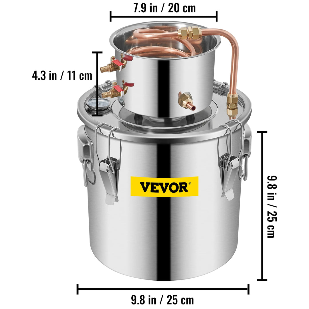 VEVOR 3 5 8 Gal Alcohol Distiller Alambic Moonshine Still Stainless Copper DIY Home Brew Water Wine Essential Oil Brewing Kit