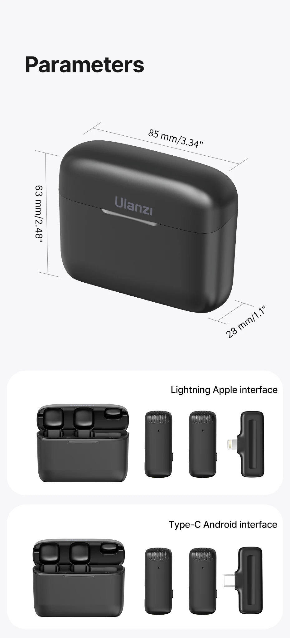Ulanzi J12 Wireless Lavalier Microphone System Audio Video Recording Microphone Mini Mic for iPhone Android Live Broadcast