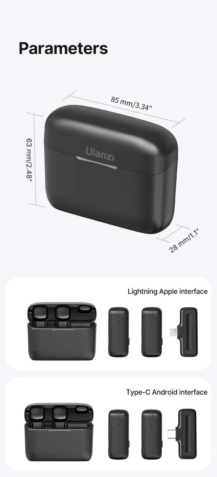Ulanzi J12 Wireless Lavalier Microphone System Audio Video Recording Microphone Mini Mic for iPhone Android Live Broadcast