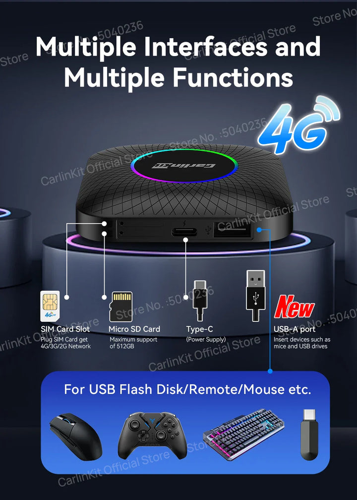 CarlinKit Android 13 SDM660 6225 CarPlay Ai Box LED 8-Cores Wireless Android Auto& CarPlay Car USB Adapter 64G 128G FOTA Upgrade