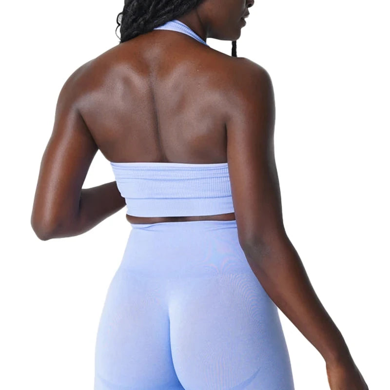 New Limitless Ribbed Seamless Halter Bra Spandex  Woman Fitness Elastic Breathable Breast Enhancement Leisure Sports Underwear