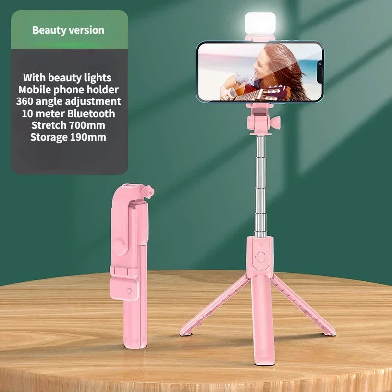 Wireless Selfie Stick Tripod Stand with Light Bluetooth Remote Extendable Tripod for iPhone Mobile Phone Tiktok Live Streaming