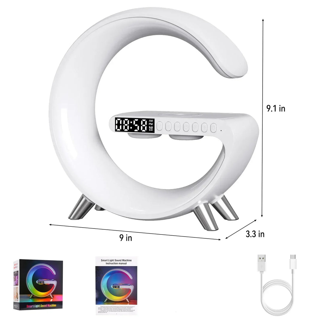 G Wireless Charger Stand Alarm Clock Bluetooth Speaker RGB Night Light Lamp Fast Charging Station Dock for iPhone Samsung Xiaomi