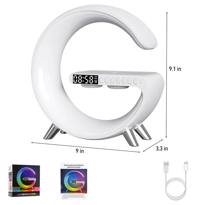 G Wireless Charger Stand Alarm Clock Bluetooth Speaker RGB Night Light Lamp Fast Charging Station Dock for iPhone Samsung Xiaomi