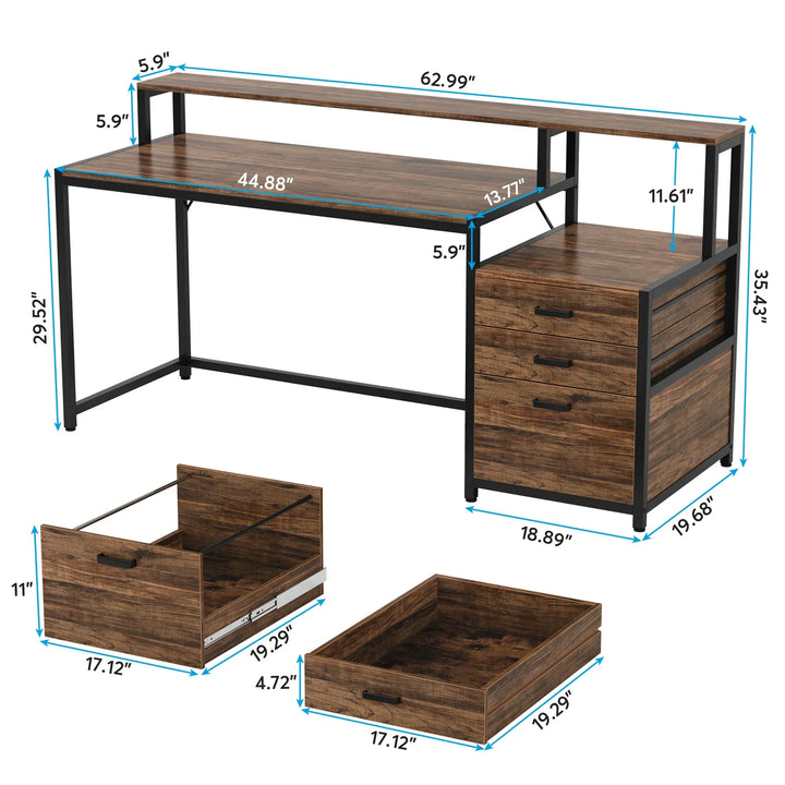 63-Inch Office Desk with Storage