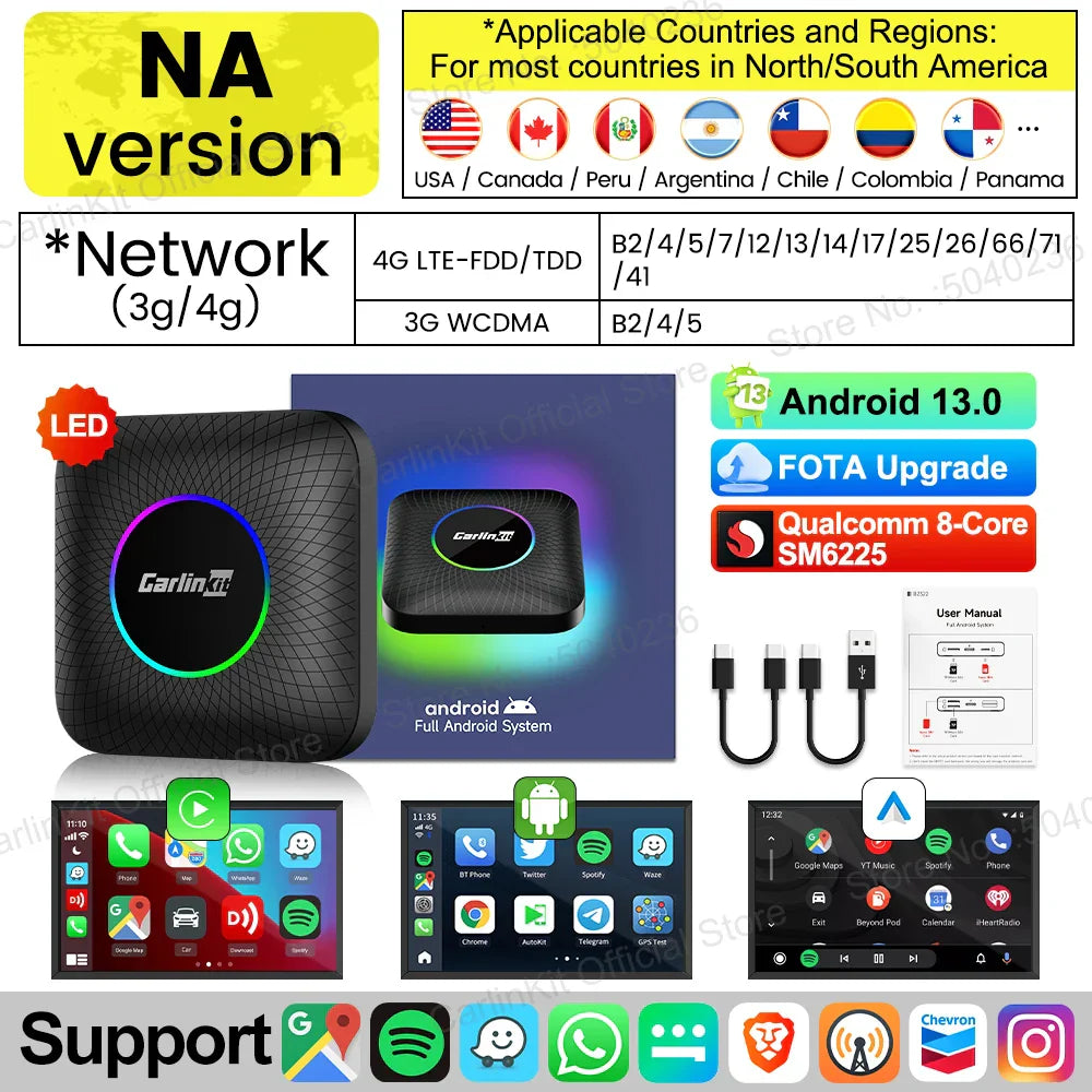 Android 13 CarlinKit CarPlay AI Box Qualcomm SM6225 Wireless CarPlay Android Auto Smart TV Box For Netflix YouTube FOTA Upgrade