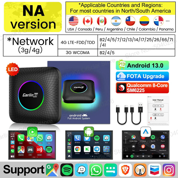 Android 13 CarlinKit CarPlay AI Box Qualcomm SM6225 Wireless CarPlay Android Auto Smart TV Box For Netflix YouTube FOTA Upgrade