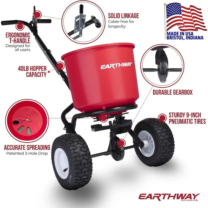 2600A-Plus 40 LB (18 KG) Walk-Behind Broadcast Fertilizer Spreader, Garden Seeder