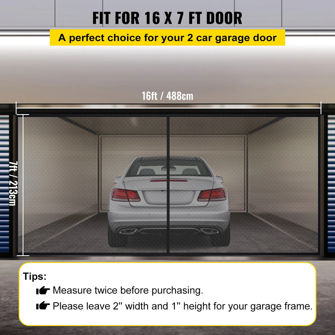 VEVOR Garage Door Screen 16 x 7 ft for 2 Cars 5.2 lbs Heavy-Duty Fiberglass Mesh for Quick Entry Self Sealing Magnet Retractable