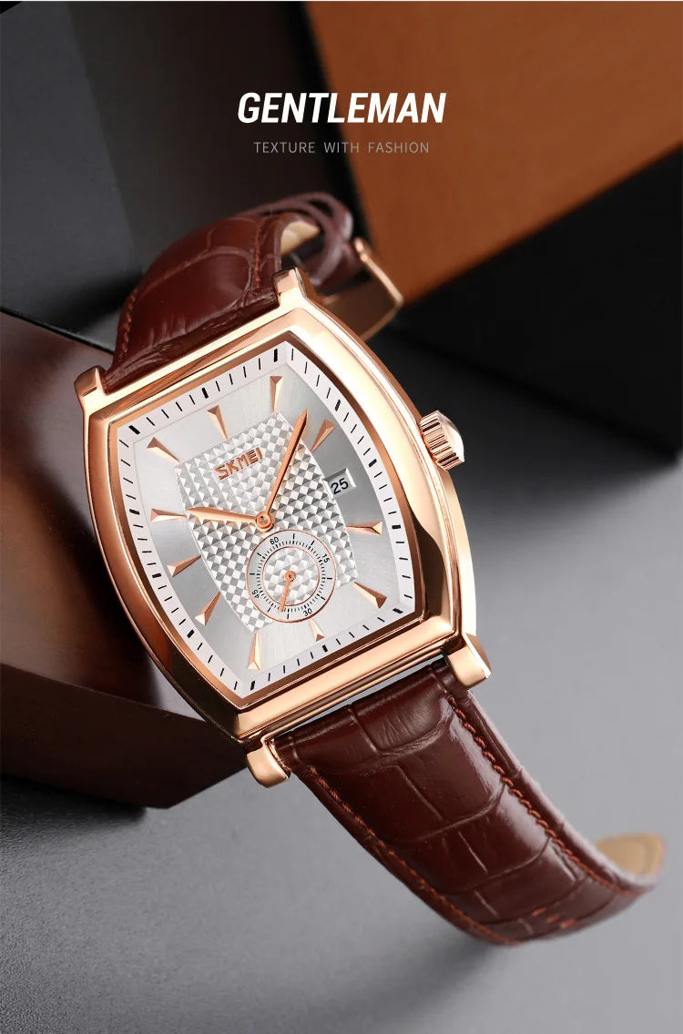 SKMEI relogio masculino Top Brand Luxury Genuine Leather Strap Business Mens Watches Waterproof Quartz Date Time Wristwatches