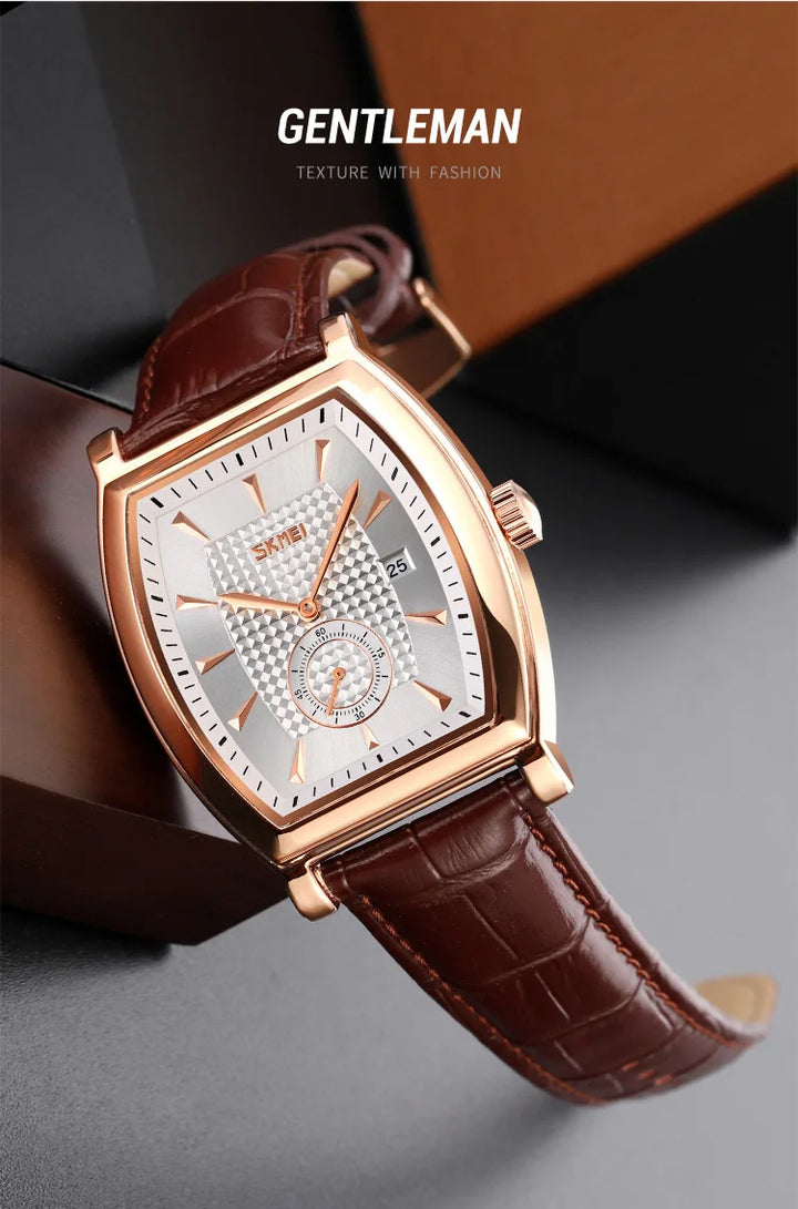 SKMEI relogio masculino Top Brand Luxury Genuine Leather Strap Business Mens Watches Waterproof Quartz Date Time Wristwatches