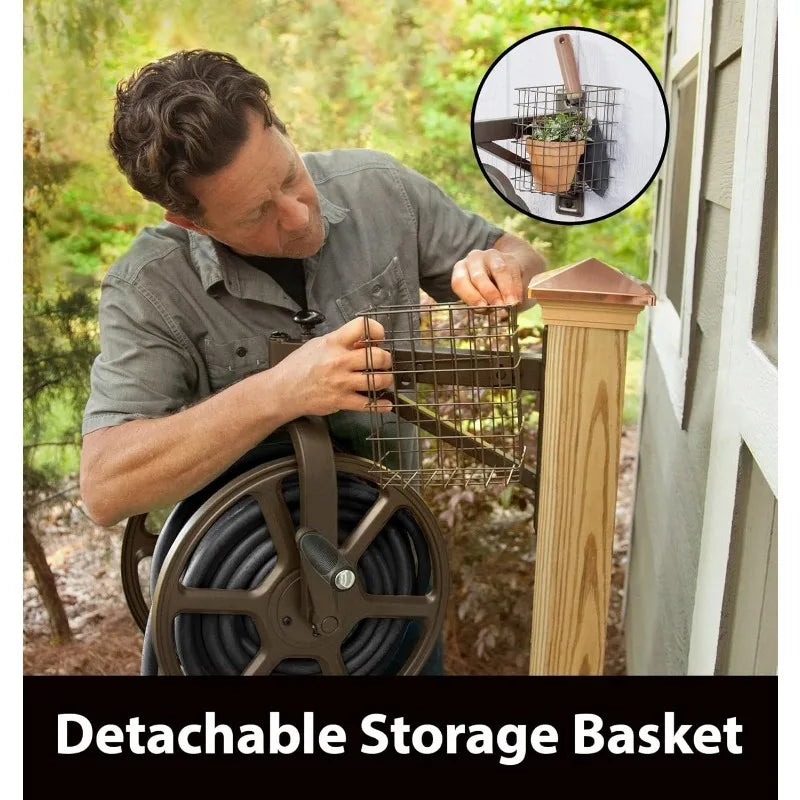 712 Single Arm Navigator Multi-Directional Garden Hose Reel, Holds 125-Feet of, 5/8-Inch, Bronze