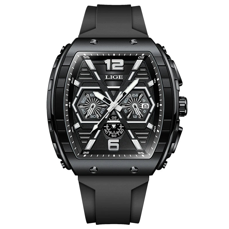 LIGE Outdoor Square Casual Sport Quartz Man Watch Top Brand Luxury Watches Fashion 50M Waterproof Auto Date Silicone Chronograph