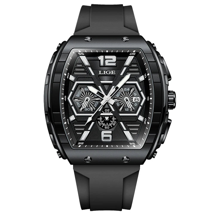 LIGE Outdoor Square Casual Sport Quartz Man Watch Top Brand Luxury Watches Fashion 50M Waterproof Auto Date Silicone Chronograph