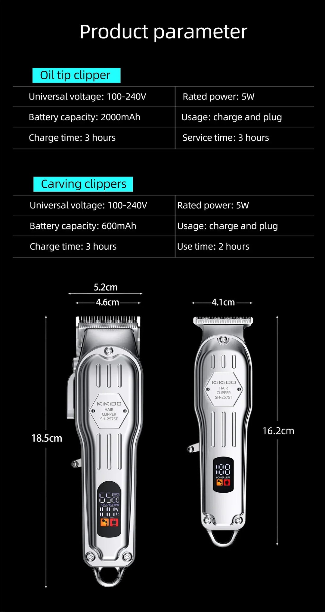 KIKIDO 2in1 Adjustable Cordless Hair Cutting Machine Full Metal Combo Kit Barber Hair Clipper Beard Shaver Kit for Men Gift2575T