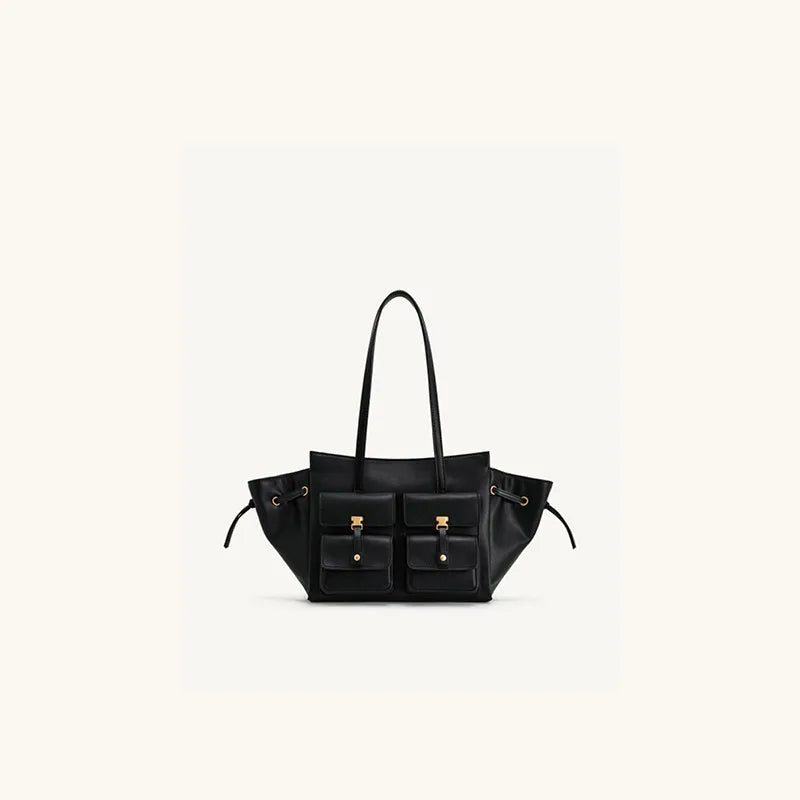 Luxury Brand Silver Buckle Fashion Genuine Leather Handbag New Large Capacity Tote Bag Designer Women's Commuter Shoulder Bag