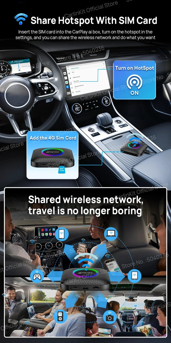 2025  CarlinKit CarPlay AI Box Android 13.0 SM6225 QCM6125 Android Auto Wireless CarPlay Adapter 2.4+5GGPS 64G 128G FOTA Upgrade