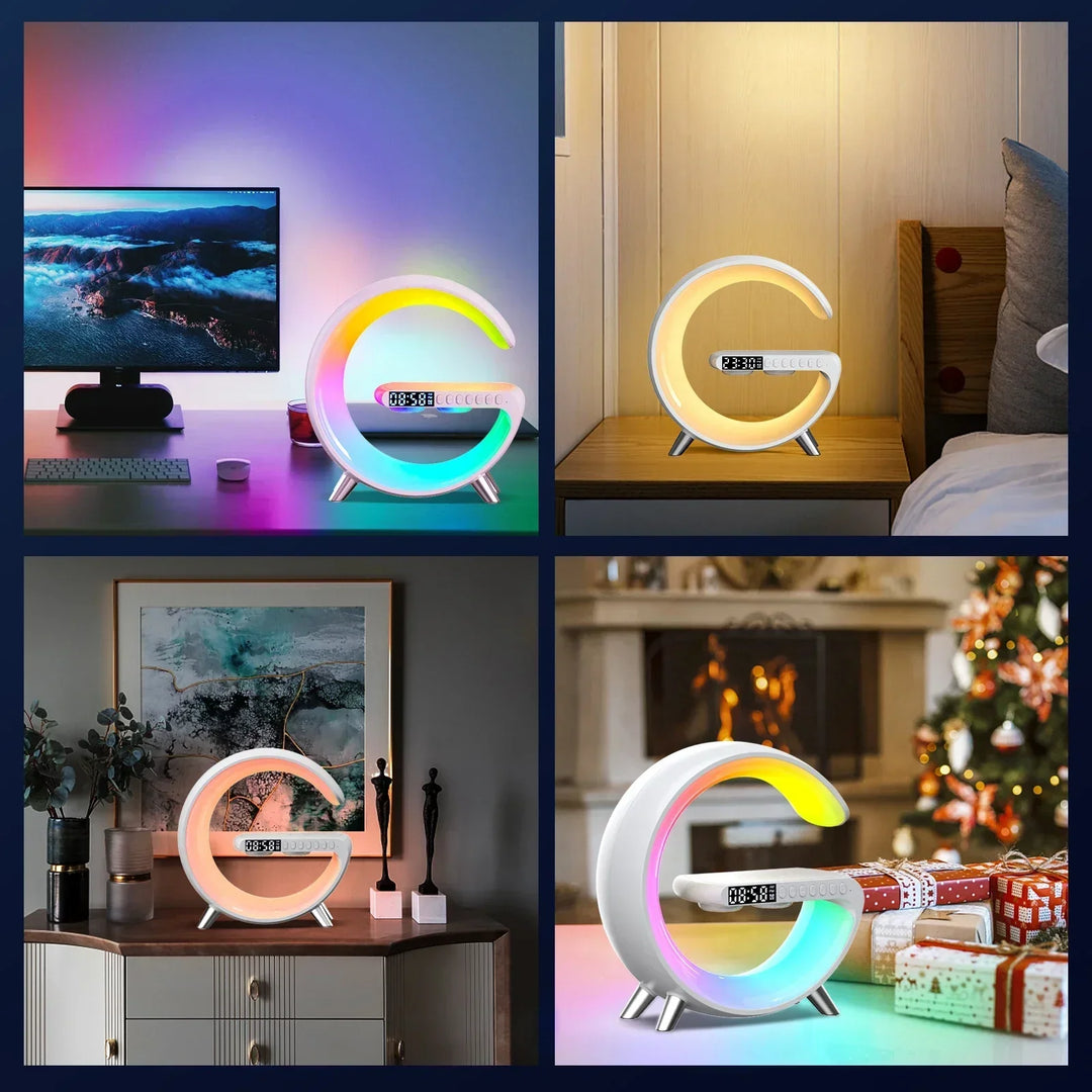 G Wireless Charger Stand Alarm Clock Bluetooth Speaker RGB Night Light Lamp Fast Charging Station Dock for iPhone Samsung Xiaomi