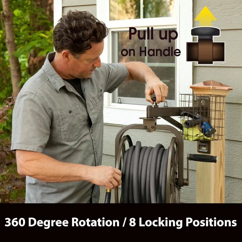 712 Single Arm Navigator Multi-Directional Garden Hose Reel, Holds 125-Feet of, 5/8-Inch, Bronze