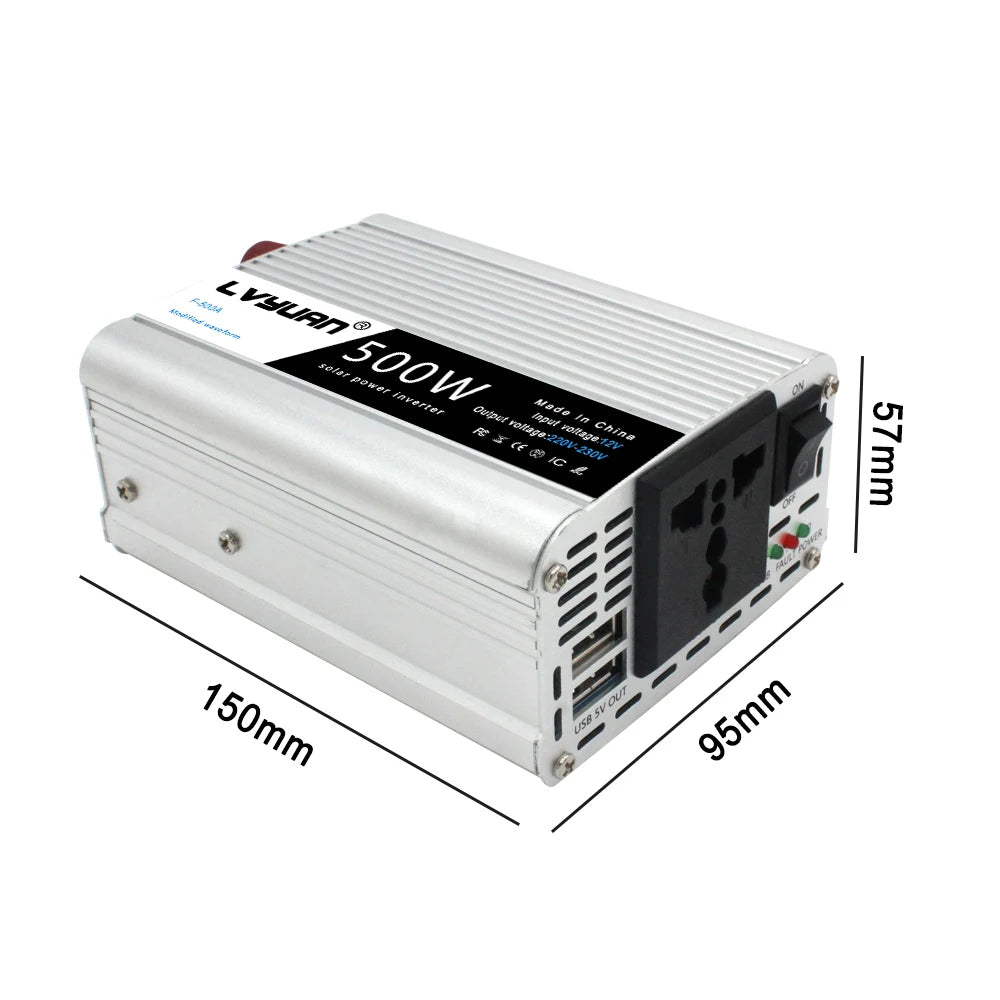 500W DC 12V To AC 110V 220V 50Hz 60Hz Car Power Inverter Automatic Transformer Adapter Dual USB EU US Universal Socket Converter