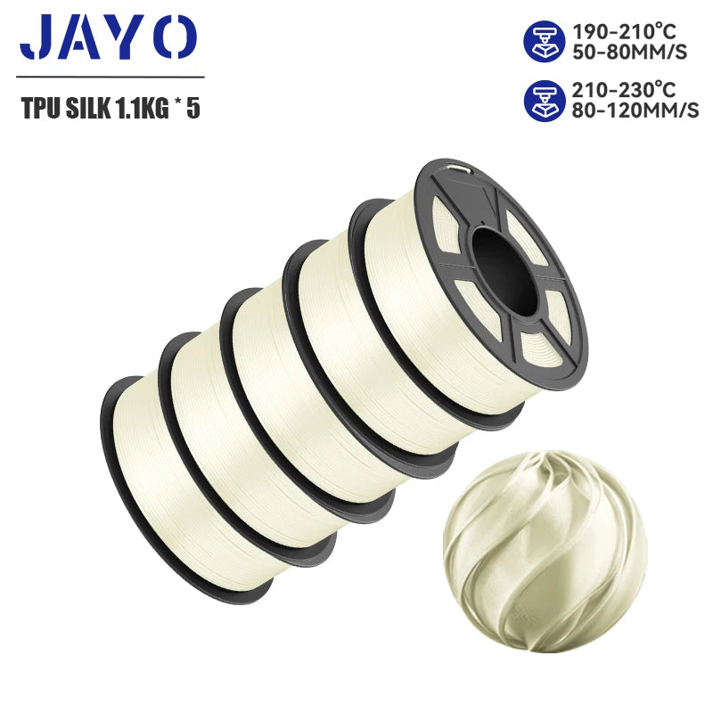 JAYO 5Rolls JAYO TPU SILK 98A 3D Filament Flexible 1.75mm+/-0.02mm 3D Printer SILK Texture Smooth High Quality New Fast Shipping